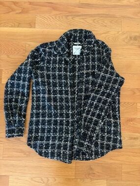 Abercrombie & Fitch Black and White Tweed Button-Up Jacket